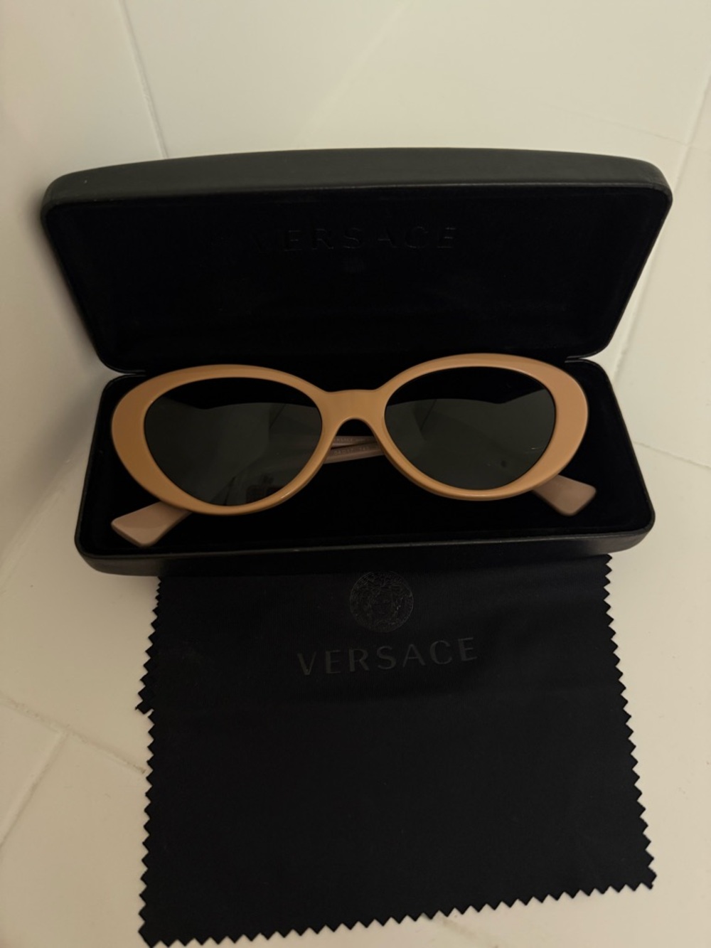 Versace Nude Beige Round Sunglasses with Gold Medusa Accents - Picture 2 of 6